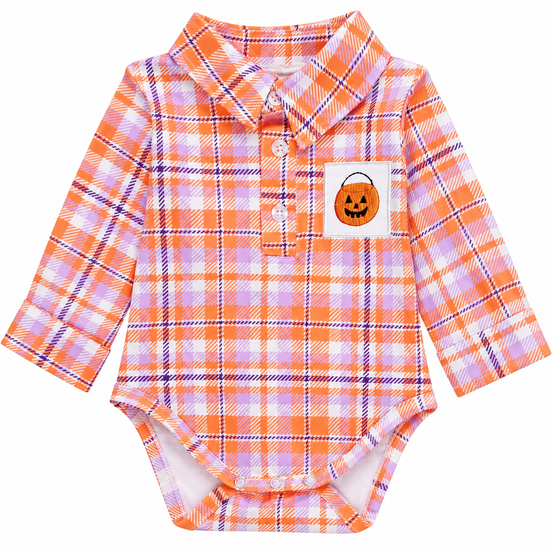Jack-o'-Lantern Basket Embroidered Plaid Bubble