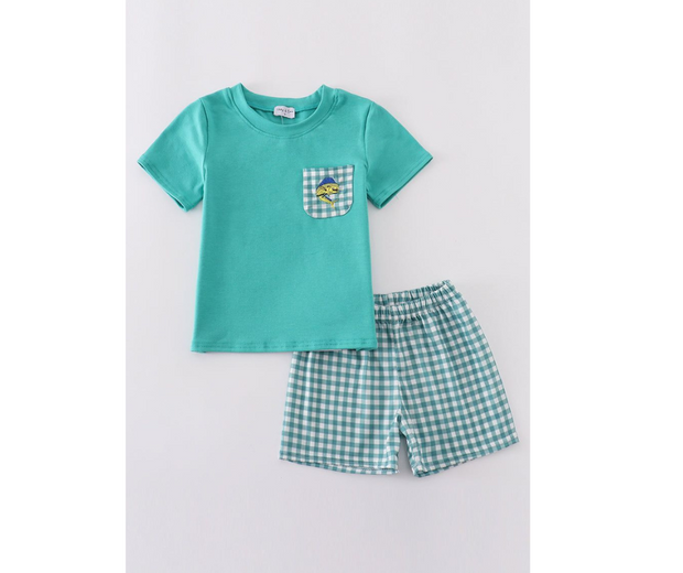 Green fish embroidery set