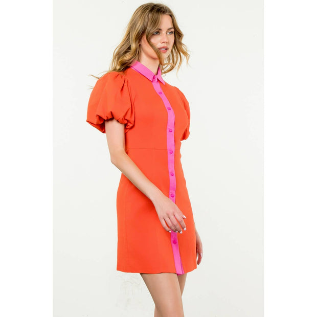 “Marigold” Puff Sleeve Button-Up Dress