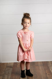 Pink Shirred Puff Sleeve Dress