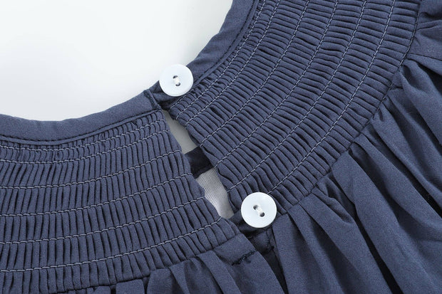 Girls Navy Nativity Smocked Bishop Dress