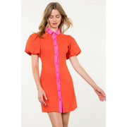 “Marigold” Puff Sleeve Button-Up Dress