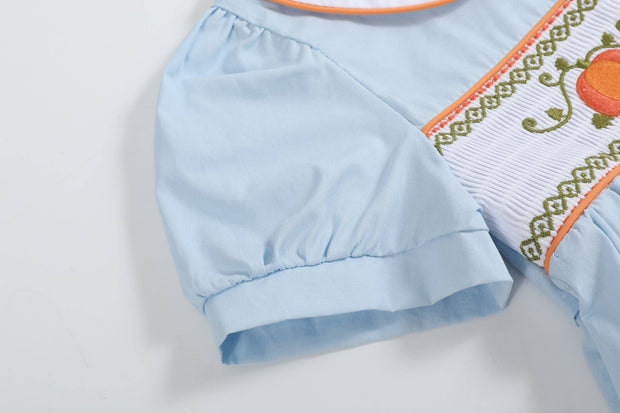 Light Blue Pumpkin Vine Smocked Dress