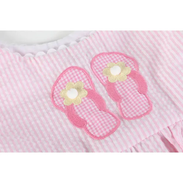 Pink Seersucker Pom Pom Flipflops Dress