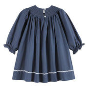 Girls Navy Nativity Smocked Bishop Dress