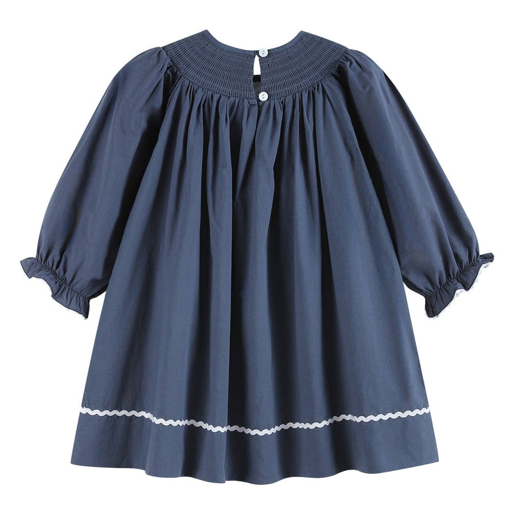 Girls Navy Nativity Smocked Bishop Dress