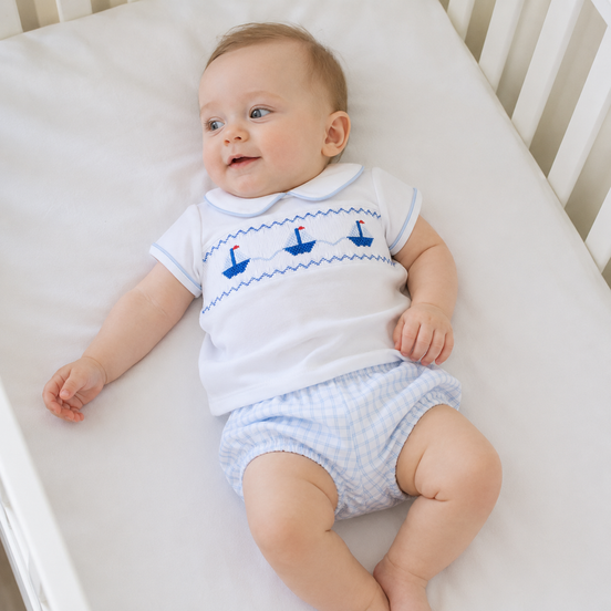 Ahoy Smocked Diaper Cover Set - Light Blue
