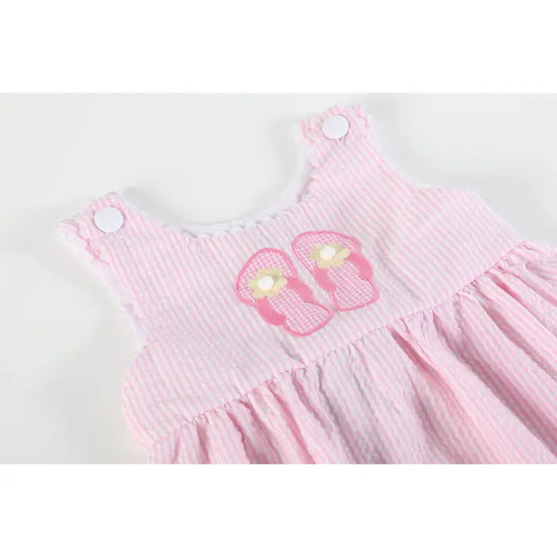 Pink Seersucker Pom Pom Flipflops Dress