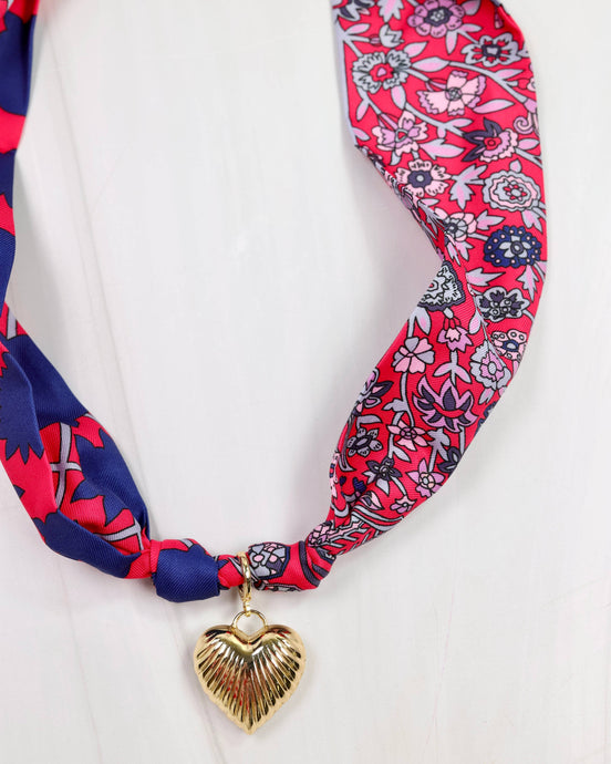 Lillie Scarf Charm Necklace NAVY RED