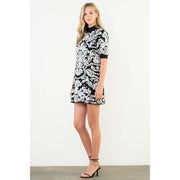 “Victoria” Jacquard Knit High Neck Mini Dress