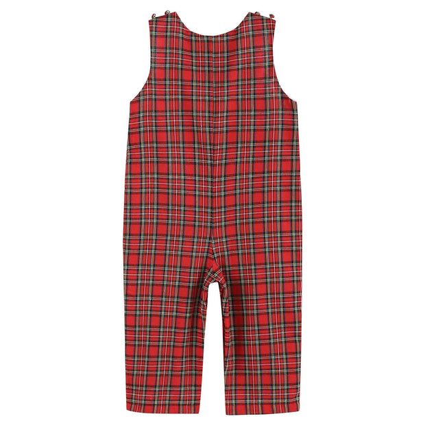 Santa’s Sleigh Smocked Plaid Overalls