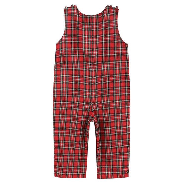 Santa’s Sleigh Smocked Plaid Overalls