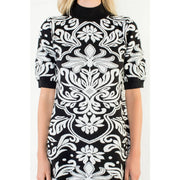 “Victoria” Jacquard Knit High Neck Mini Dress