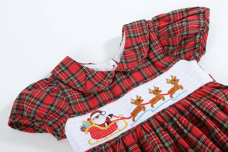 Santa’s Sleigh Smocked Plaid Dress