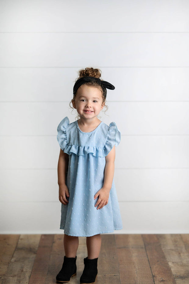 Blue Ruffle Bib Swiss Dot Dress