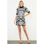 “Victoria” Jacquard Knit High Neck Mini Dress
