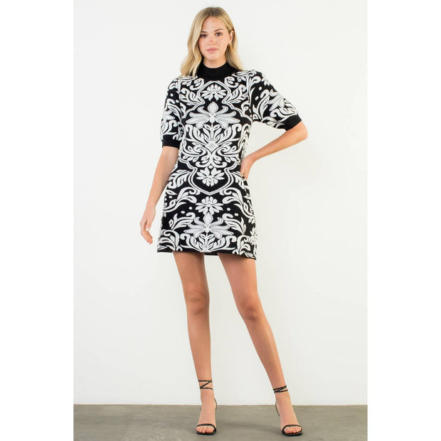 “Victoria” Jacquard Knit High Neck Mini Dress