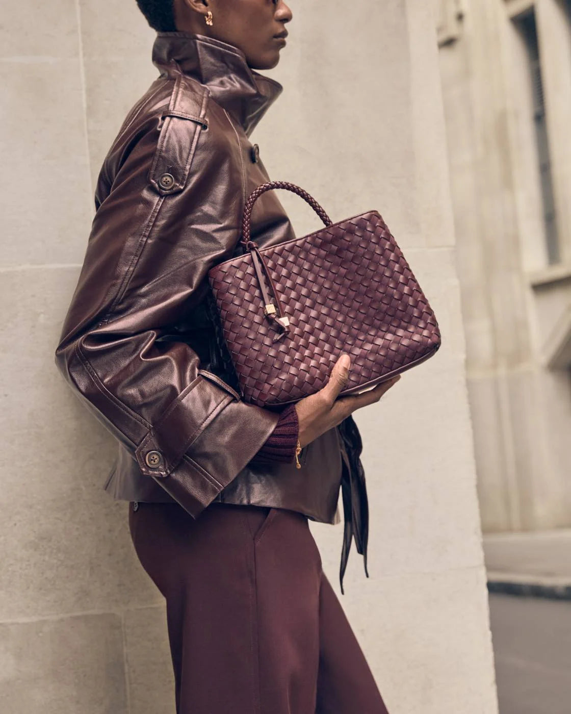Nova Woven Top Handle Bag- Burgundy