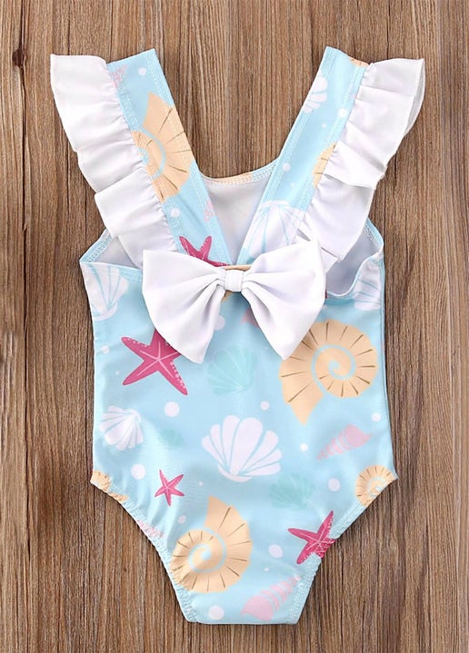 Blue Seashells 1-Piece Girl Swimsuit