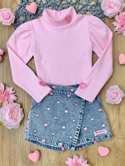 Sweethearts X Mia Belle Girls Xoxo Denim Skort Set