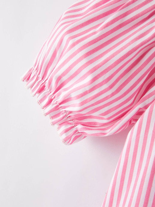 Girls Striped Smocking Pink Dress