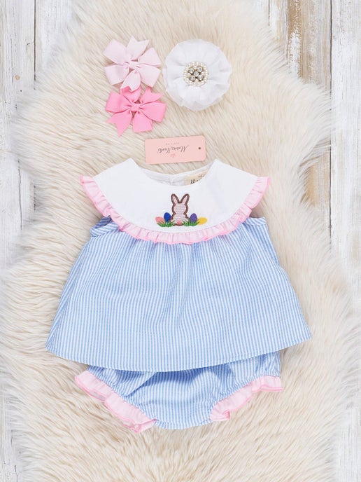 Blue Striped Poplin Bunny Bloomers