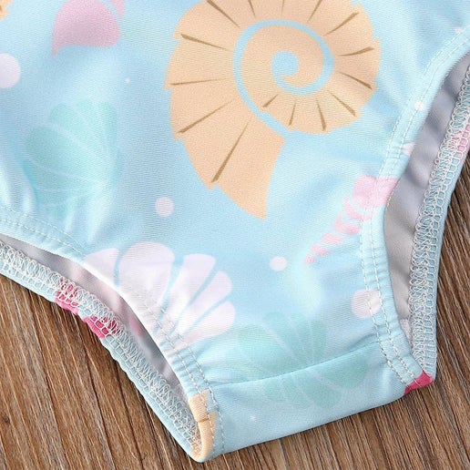 Blue Seashells 1-Piece Girl Swimsuit