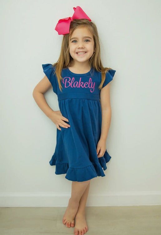 Flutter Sleeve Ruffle Dress with Tie