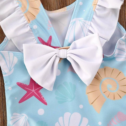 Blue Seashells 1-Piece Girl Swimsuit