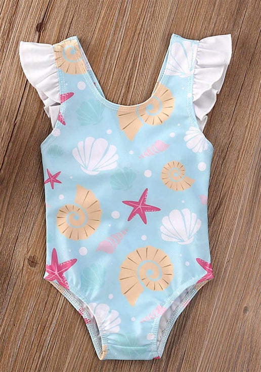 Blue Seashells 1-Piece Girl Swimsuit